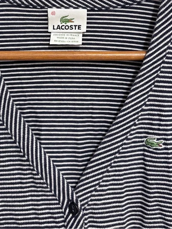 Lacoste Navy & White Striped Button Cardigan 40 - Picture 2 of 5